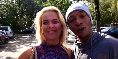 Blonde girl Nikky Dream is having porn casting with black stud