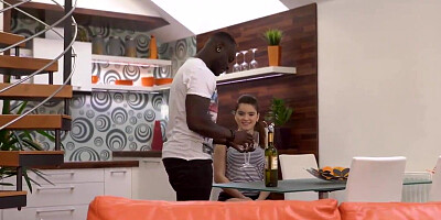 Huge black tool spreads white pussy apart