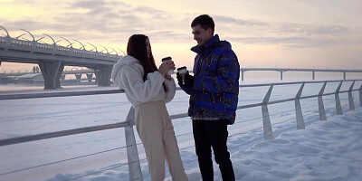 Asian girl having casual sex after the winter date