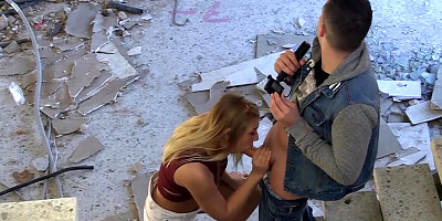 Serbian blonde has public sex casting in an abandoned place
