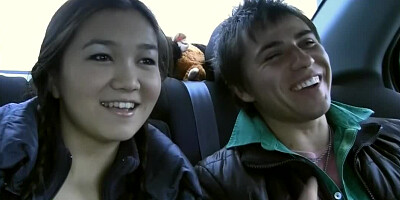 Alluring Asian chick fools aournd with her boyfriend in the car
