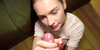 Tiny brunette with a cute face gets rammed in POV