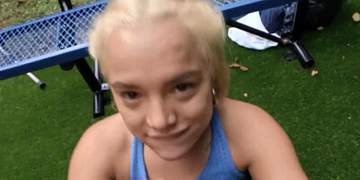 Mimi Monet looks cute and rides hard cock in public