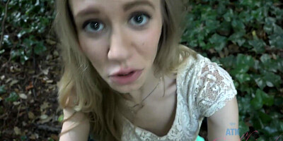 Girl with cute hair face ends up sucking dick in public
