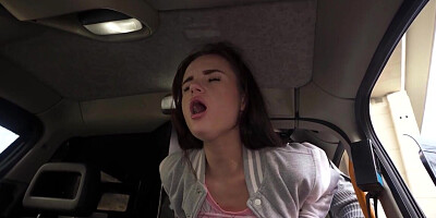 Taxi cab fuck with a good-looking brunette Olivia Zlota