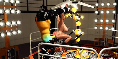 A sultry encounter with a futuristic android in a high-tech lab