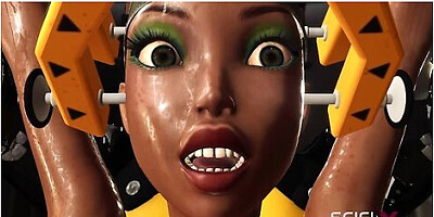 A sultry encounter with a futuristic android in a high-tech lab