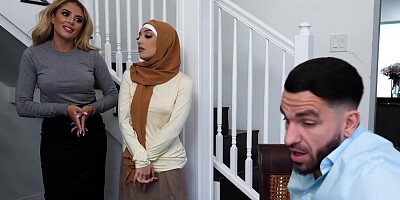 Hijab brunette gets fucked alongside a stepmom
