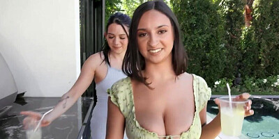 Brunette teen with amazing tits fucks an older man