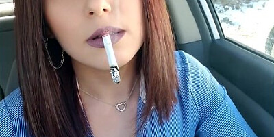 Car interlude with smoking and fiery passion