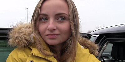Incredible blonde with a pretty face cums during public sex