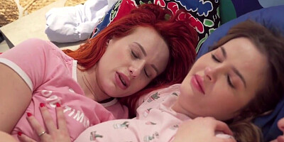 Cute girls share a tiny bed, get horny, and fuck hard