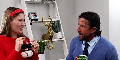 Thick bitch ends up taking Santa's hard boner on a couch