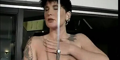 Pierced Cooch German Damsel Wears Stockings and Plays with Her Fuckbox