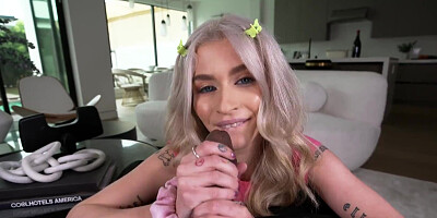 Inked-up white girl sloppily sucking a BBC in POV