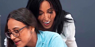 Abi James Spanks It Girl Lola Aiko Before Licking & Strapping Her On The Boss Desk