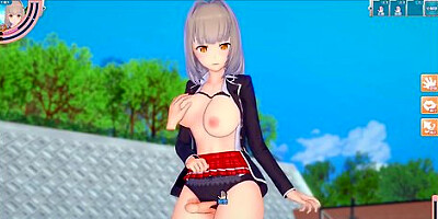 Big-titted schoolgirl Azusa enjoys a sensual boob rub and sex