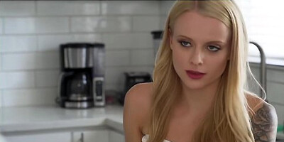 Blonde in lingerie gives sensual blowjob