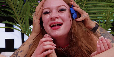 Redheaded babe Harley Love humiliated on the set