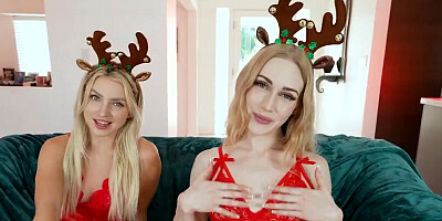 Stepsisters line up like sluts in a POV threesomes