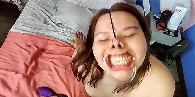 Curvy girl loves smearing cum all over her skin as makeup