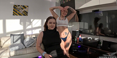 All girl Striptease with Candy Tonguing