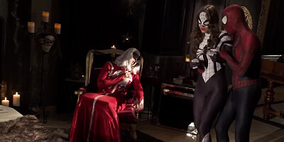 Three dirty babes are having lesbian 3some at cosplay party