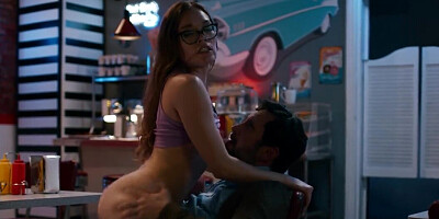 Flexible babe in glasses gets fucked by a creepy loan officer