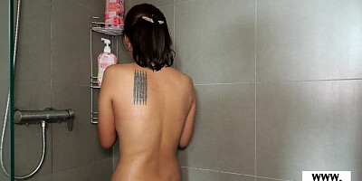 Thai COUGAR Lada pruning her fur covered labia