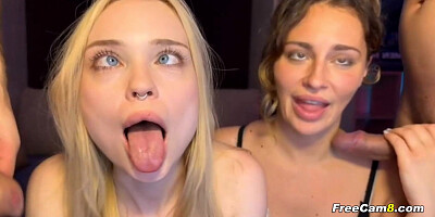2 Whorey Honies Fellating Weenie Side by Side