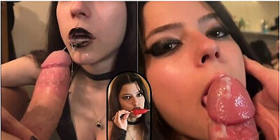 Painted lips, throat fucking, and deep throat finish