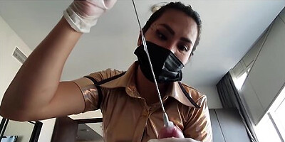 Dominant nurse delivers humiliating sounding pleasure