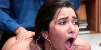 Buxom nubile with unshaved vulva railing fuckpole at the office
