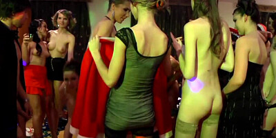 Group of chicks gets naked at a party and they do a very hot orgy