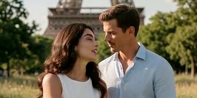 HONEYMOON IN PARIS!! Newlywed deep-throating her hubby's monstrous knob until he crams her face with seed (AI-generated movie)