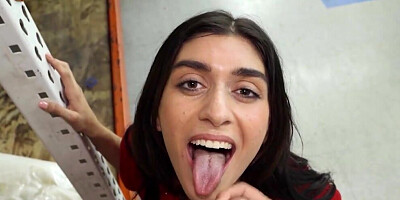 Cute brunette gets fucked between the aisles like a slut