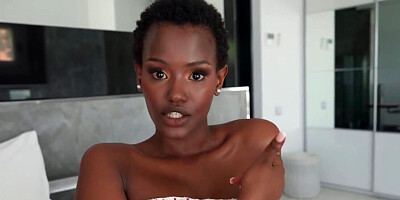 Big boobies black hottie takes dick with legs spread