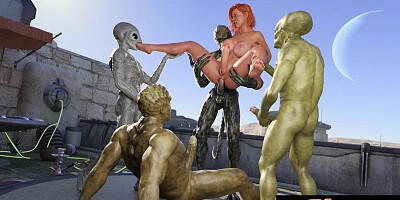 Futa3DX - Ginger-haired Futa Gets Into A Molten Gang-fuck With Aliens