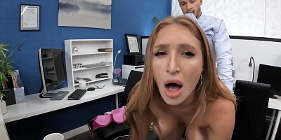 Slutty blonde secretary Skylar Snow fucks in the office