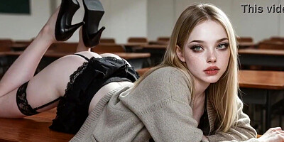 A pallid-skinned whore was taking a test on how to give a excellent bj.[AI]