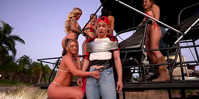 Yeastyboiz: Curvaceous Massive Bosoms Chicks Have fun & Dump on Monster Car While Duct Taped Boy Gets Hand-job