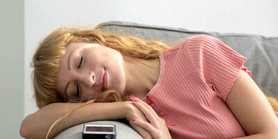 Hot redhead lifts up her top and her panties go off too