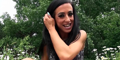 For cash busty brunette copulates outdoors with stranger