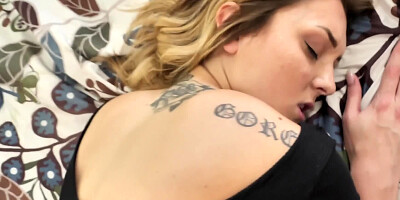 Tattooed blonde model riding a perfect pecker in this POV scene