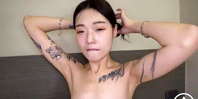 Lil' Inked Taiwanese Ultra-cutie Chiao Kumi Takes Giant Stiffy Deep in Taut Vulva