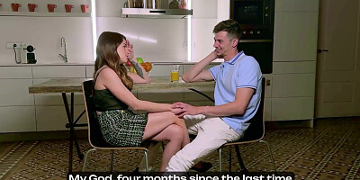 Valentina Lapiedra, smallish spanish teenager with smooth-shaven cunt, gets a blow-job and ass ravage on the kitchen