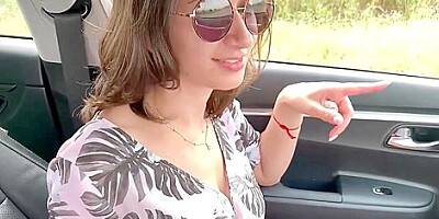 Huge Boobs Babe Drinks Cum For A Car Ride