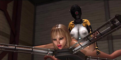 Blonde seduced by a sleek female android in a secret lab encounter