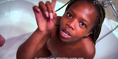 This LIL' EBONY NUBILE kept chortling me... so I aimed at her open jaws and wettened her in sizzling urinate