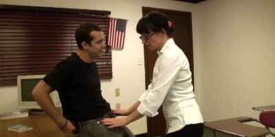 Eyes of girl and stepmother are full of passion to suck teacher